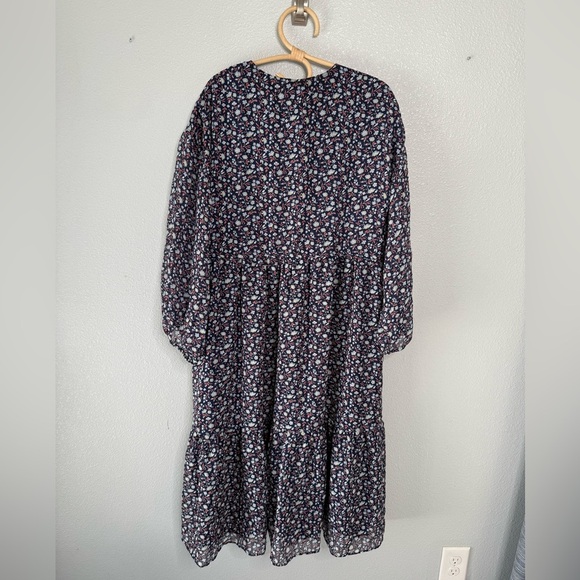 Madewell Navy Tie-Waist Midi Dress in Harvest Vine Floral Size Large MB212 - Picture 4 of 16